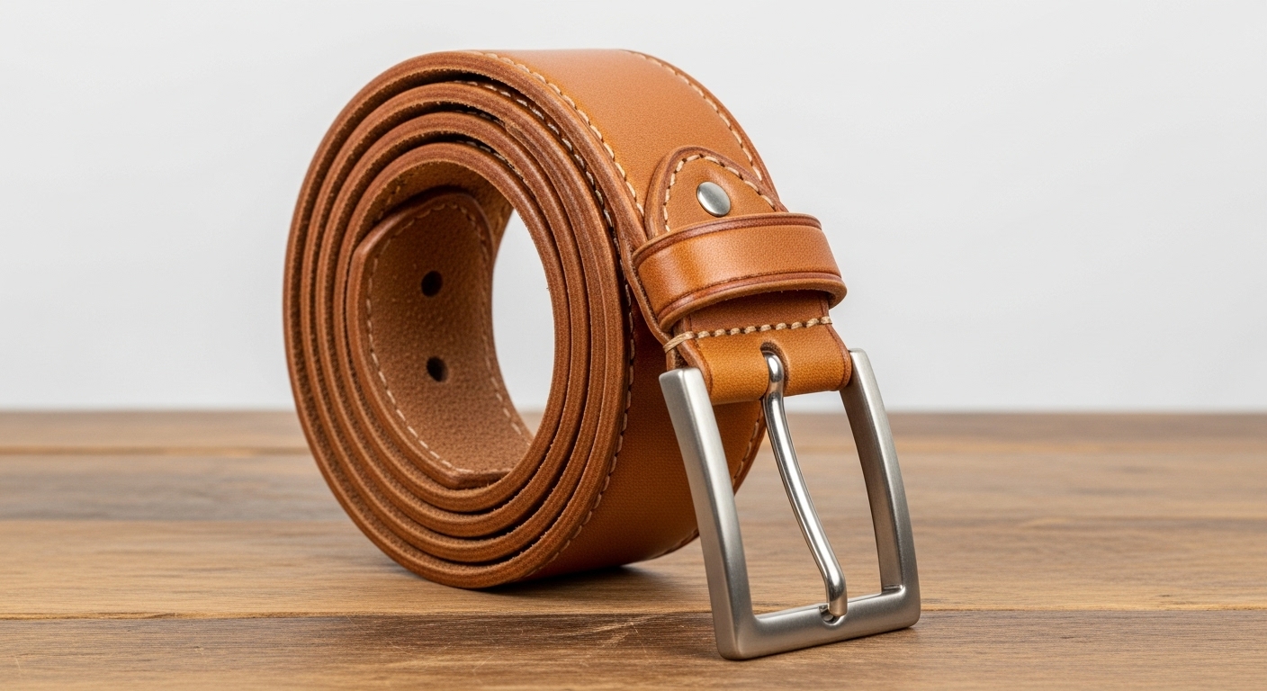 کمربند چرم گاوی طبیعی با دوخت دست‌دوز و سگک فلزی مقاوم